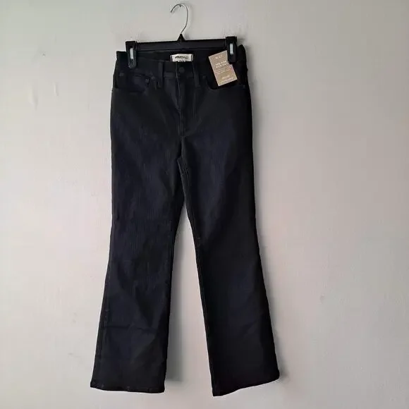 NWT Madewell Kick Out Crop Jeans Mid Rise Flare Leg Black Rinse Wash Size 27 - Picture 5 of 16